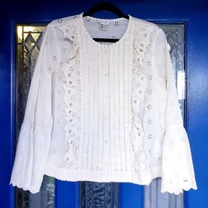 J. Crew ivory eyelet floral, bell sleeve, size 12